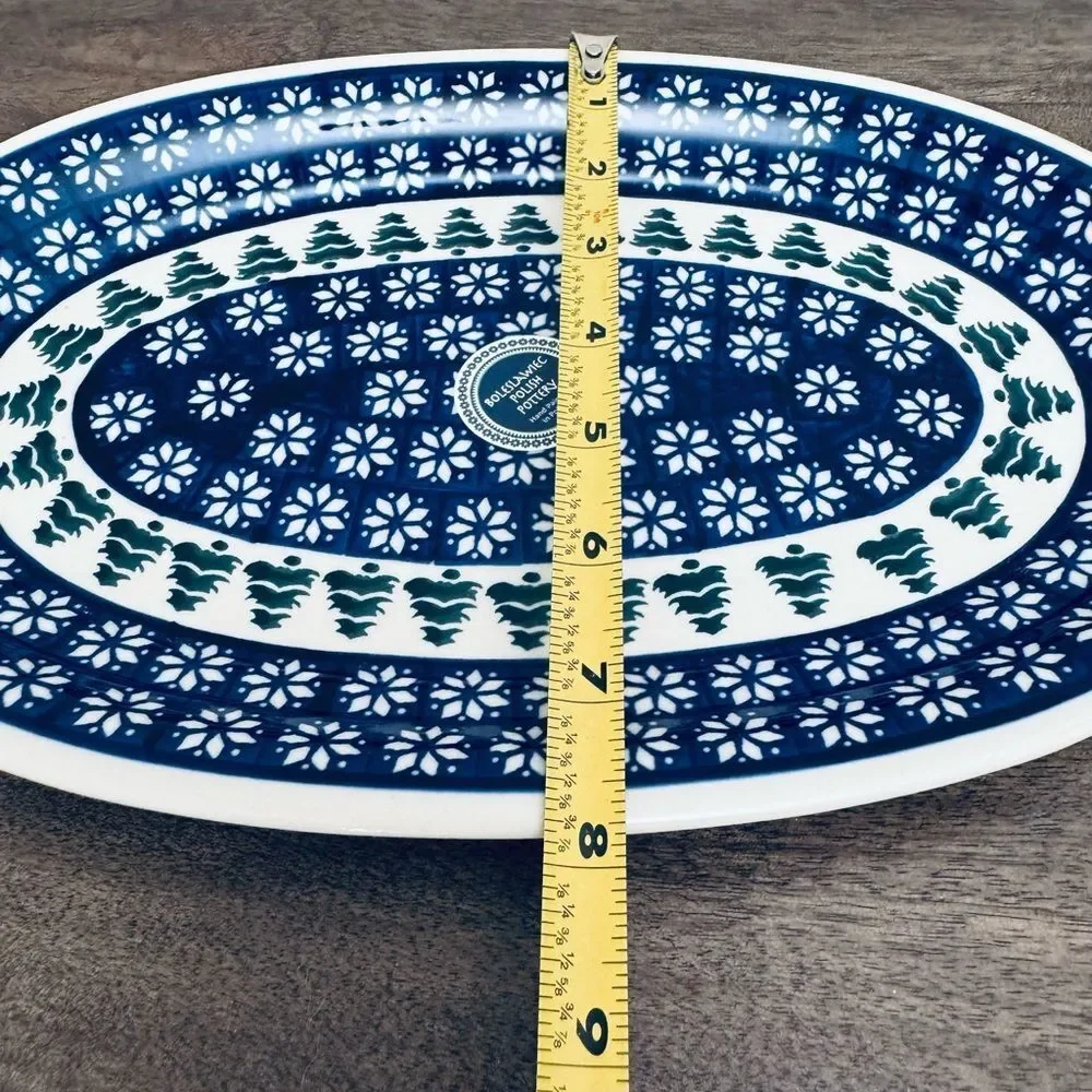 Boleslawiec Polish Pottery Christmas Tree Poinsettia Oval Serving Plate Dish